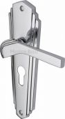 WAL6548-PC Heritage Brass Door Handle For Euro Profile Plate Waldorf Design Polished Chrome Finish