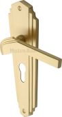 WAL6548-SB Heritage Brass Door Handle For Euro Profile Plate Waldorf Design Satin Brass Finish
