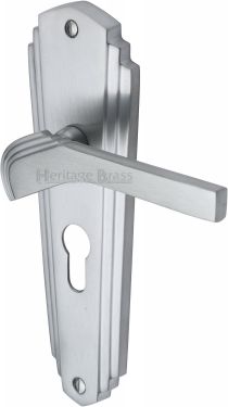 Click Here To Enlarge This Photo Of WAL6548-SC Heritage Brass Door Handle For Euro Profile Plate Waldorf Design Satin Chrome Finish