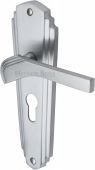 WAL6548-SC Heritage Brass Door Handle For Euro Profile Plate Waldorf Design Satin Chrome Finish