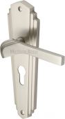 WAL6548-SN Heritage Brass Door Handle For Euro Profile Plate Waldorf Design Satin Nickel Finish