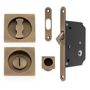 Click Here To Enlarge This Photo Of AW111RAB - Alexander & Wilks Radius Sliding Door Lock Set (Square Roses)  - Antique Brass