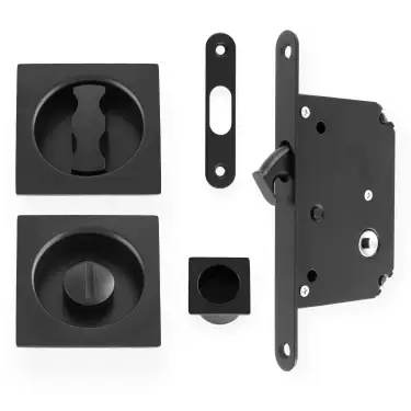 Click Here To Enlarge This Photo Of AW111RBL - Alexander & Wilks Radius Sliding Door Lock Set (Square Roses)  - Black