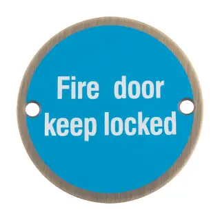 SEX1015AB - Carlisle Brass Eurospec 'Fire Door Keep Locked' Sign 76mm Antique Brass
