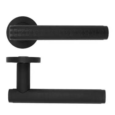 Click Here To Enlarge This Photo Of RM170OMB - Zoo Hardware Rosso Maniglie 'Favo' Lever on Round Rose - Oscuro Matt Black Finish