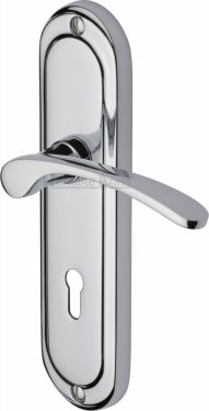 Click Here To Enlarge This Photo Of AMB6200-PC Heritage Brass Door Handle Lever Lock Ambassador Design Polished Chrome Finish