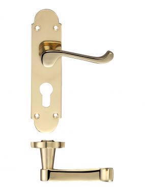 Click Here To Enlarge This Photo Of FB011EP - Zoo Hardware Fulton & Bray 'Oxford' Lever Euro Profile Lock (47.5mm c/c) Handles on Backplate (170 x 42mm) Polished Brass