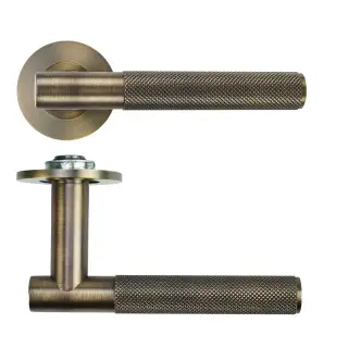 RT060-SLIM-AB - Zoo Hardware Rosso Tecnica 'Orta' Lever on 4mm Round Slim Rose (Sprung) - Antique Brass