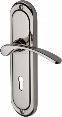 Click Here To Enlarge This Photo Of AMB6200-PNF Heritage Brass Door Handle Lever Lock Ambassador Design Polished Nickel Finish