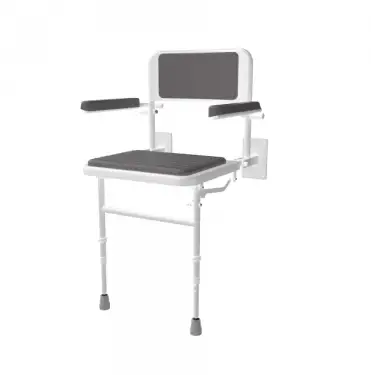Click Here To Enlarge This Photo Of 130205/GY Fitzroy of London Wall Mounted Padded Shower Seat with Support Legs, Back & Arm Rests - Grey (RAL 7005)