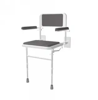 130205/GY Fitzroy of London Wall Mounted Padded Shower Seat with Support Legs, Back & Arm Rests - Grey (RAL 7005)