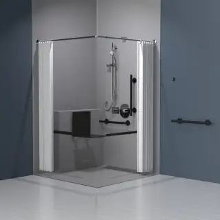 321104/MB Fitzroy of London Luxury Concealed Valve Doc M Shower Pack (Stainless Steel) with Concealed Fixings & Slimline Shower Seat -  Matt Black (RAL 9005)