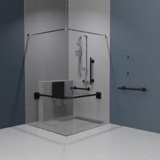 321105/MB Fitzroy of London Luxury Exposed Valve Doc M Shower Pack (Stainless Steel) with Concealed Fixings & Slimline Shower Seat -  Matt Black (RAL 9005)