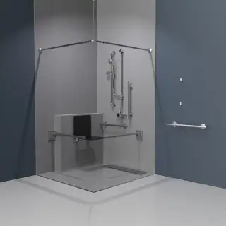 321105/SS Fitzroy of London Luxury Exposed Valve Doc M Shower Pack (Stainless Steel) with Concealed Fixings & Slimline Shower Seat -  Satin