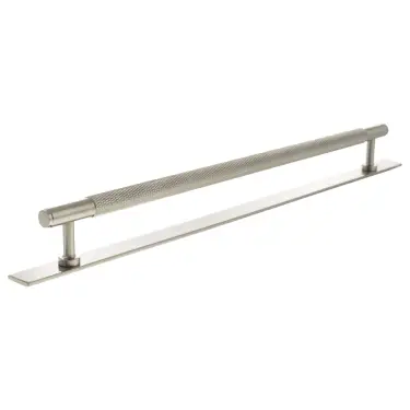Click Here To Enlarge This Photo Of MHCKB17320SN - Millhouse Brass Eiffel Knurled T-Bar Cabinet Pull Handle on Backplate 320mm - Satin Nickel