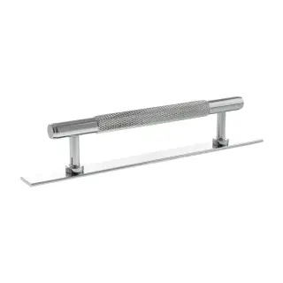 MHCKB17128PC - Millhouse Brass Eiffel Knurled T-Bar Cabinet Pull Handle on Backplate 128mm - Polished Chrome