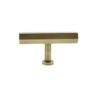 MHCH1675AB - Millhouse Brass Pennington Hexagonal T-Bar Cabinet Knob Handle - Antique Brass