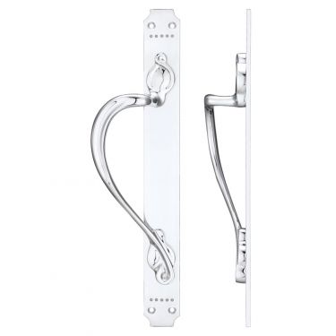 Click Here To Enlarge This Photo Of FB114LCP - Zoo Hardware Fulton & Bray Cast Brass Pull Handle with Art Nouveau Backplate (Left Handed) 377 x 42mm Polished Chrome