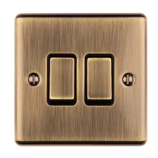 EN2SWABB - Eurolite 2 Gang 10Amp 2Way Switch Antique Brass with Black Trim (Enhance Range)