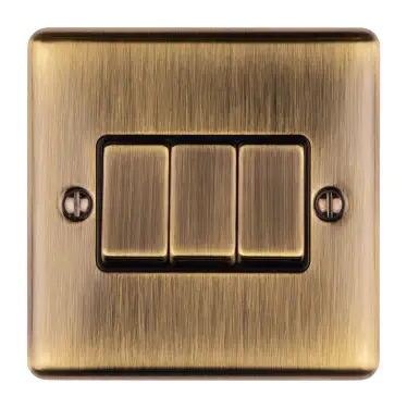 Click Here To Enlarge This Photo Of EN3SWABB - Eurolite 3 Gang 10Amp 2Way Switch Antique Brass with Black Trim (Enhance Range)