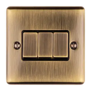 EN3SWABB - Eurolite 3 Gang 10Amp 2Way Switch Antique Brass with Black Trim (Enhance Range)