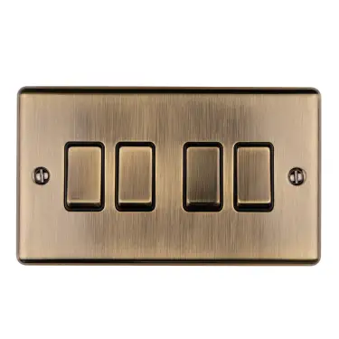 Click Here To Enlarge This Photo Of EN4SWABB - Eurolite 4 Gang 10Amp 2Way Switch Antique Brass with Black Trim (Enhance Range)