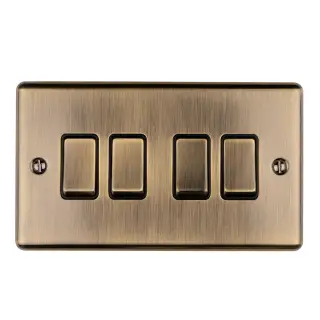 EN4SWABB - Eurolite 4 Gang 10Amp 2Way Switch Antique Brass with Black Trim (Enhance Range)