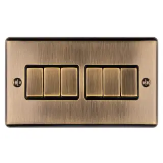 EN6SWABB - Eurolite 6 Gang 10Amp 2Way Switch Antique Brass with Black Trim (Enhance Range)