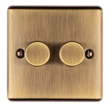 Click Here To Enlarge This Photo Of EN2DLEDABB - Eurolite 2 Gang 400W/LED 2Way Dimmer Switch Antique Brass (Enhance Range)