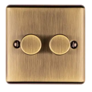 EN2DLEDABB - Eurolite 2 Gang 400W/LED 2Way Dimmer Switch Antique Brass (Enhance Range)