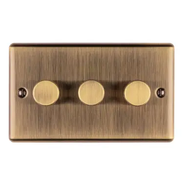 Click Here To Enlarge This Photo Of EN3DLEDABB - Eurolite 3 Gang 400W/LED 2Way Dimmer Switch Antique Brass (Enhance Range)