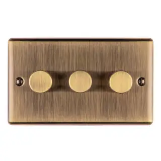 EN3DLEDABB - Eurolite 3 Gang 400W/LED 2Way Dimmer Switch Antique Brass (Enhance Range)
