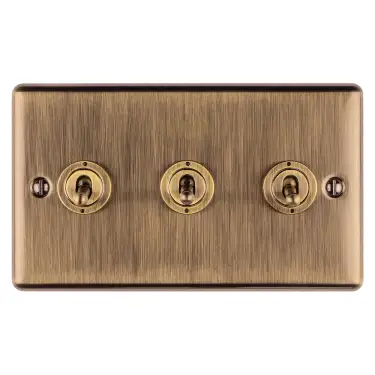 Click Here To Enlarge This Photo Of ENT3SWABB - Eurolite 3 Gang Toggle Switch Antique Brass (Enhance Range)