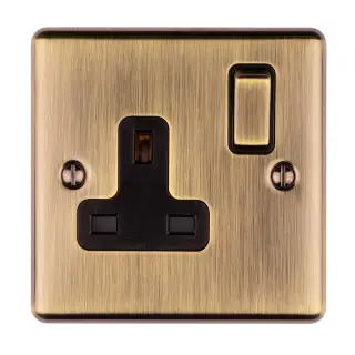 EN1SOABB - Eurolite 1 Gang 13Amp DP Switched Socket Antique Brass with Black Trim (Enhance Range)
