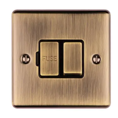 Click Here To Enlarge This Photo Of ENSWFABB - Eurolite 13Amp DP Switched Fuse Spur Antique Brass with Black Trim (Enhance Range)