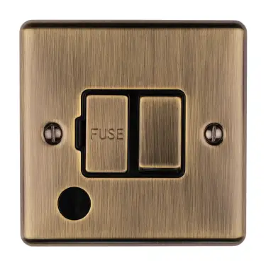 Click Here To Enlarge This Photo Of ENSWFFOABB - Eurolite 13Amp DP Switched Fuse Spur with Flex Outlet Antique Brass with Black Trim (Enhance Range)
