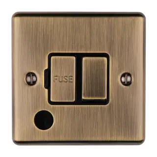 ENSWFFOABB - Eurolite 13Amp DP Switched Fuse Spur with Flex Outlet Antique Brass with Black Trim (Enhance Range)