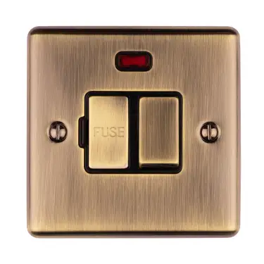 Click Here To Enlarge This Photo Of ENSWFNABB - Eurolite 13Amp DP Switched Fuse Spur with Neon Indicator Antique Brass with Black Trim (Enhance Range)