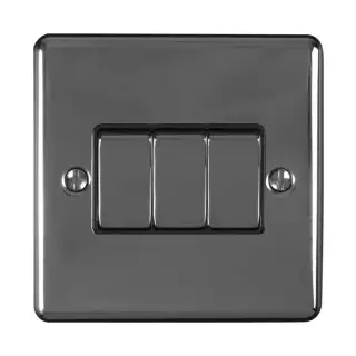 EN3SWBNB - Eurolite 3 Gang 10Amp 2Way Switch Black Nickel with Black Trim (Enhance Range)