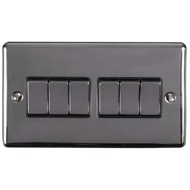 Click Here To Enlarge This Photo Of EN6SWBNB - Eurolite 6 Gang 10Amp 2Way Switch Black Nickel with Black Trim (Enhance Range)