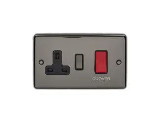 EN45ASWASBNB - Eurolite 45Amp DP Cooker Switch with 13Amp Socket Black Nickel with Black Trim (Enhance Range)