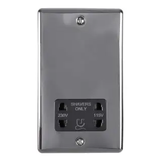ENSHSBNB - Eurolite 2 Gang Shaver Socket 230/115V Black Nickel with Black Trim (Enhance Range)