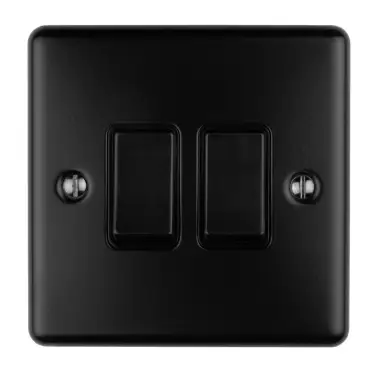 Click Here To Enlarge This Photo Of EN2SWMBB - Eurolite 2 Gang 10Amp 2Way Switch Matt Black with Black Trim (Enhance Range)