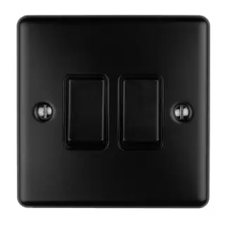EN2SWMBB - Eurolite 2 Gang 10Amp 2Way Switch Matt Black with Black Trim (Enhance Range)