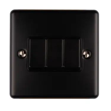 Click Here To Enlarge This Photo Of EN3SWMBB - Eurolite 3 Gang 10Amp 2Way Switch Matt Black with Black Trim (Enhance Range)