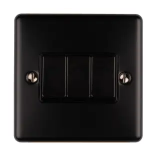 EN3SWMBB - Eurolite 3 Gang 10Amp 2Way Switch Matt Black with Black Trim (Enhance Range)