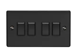 EN4SWMBB - Eurolite 4 Gang 10Amp 2Way Switch Matt Black with Black Trim (Enhance Range)