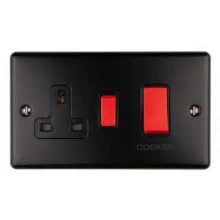 EN45ASWASMBB - Eurolite 45Amp DP Cooker Switch with 13Amp Socket Matt Black with Black Trim (Enhance Range)