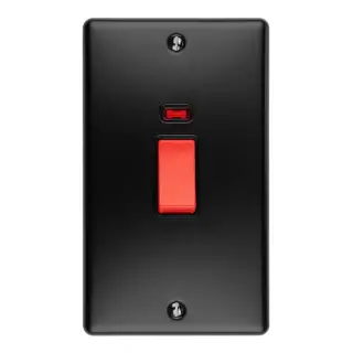 EN45ASWNMBB - Eurolite 2 Gang 45Amp DP Switch with Neon Indicator Matt Black with Black Trim (Enhance Range)