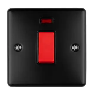 EN45ASWNSMBB - Eurolite 1 Gang 45Amp DP Switch with Neon Indicator Matt Black with Black Trim (Enhance Range)